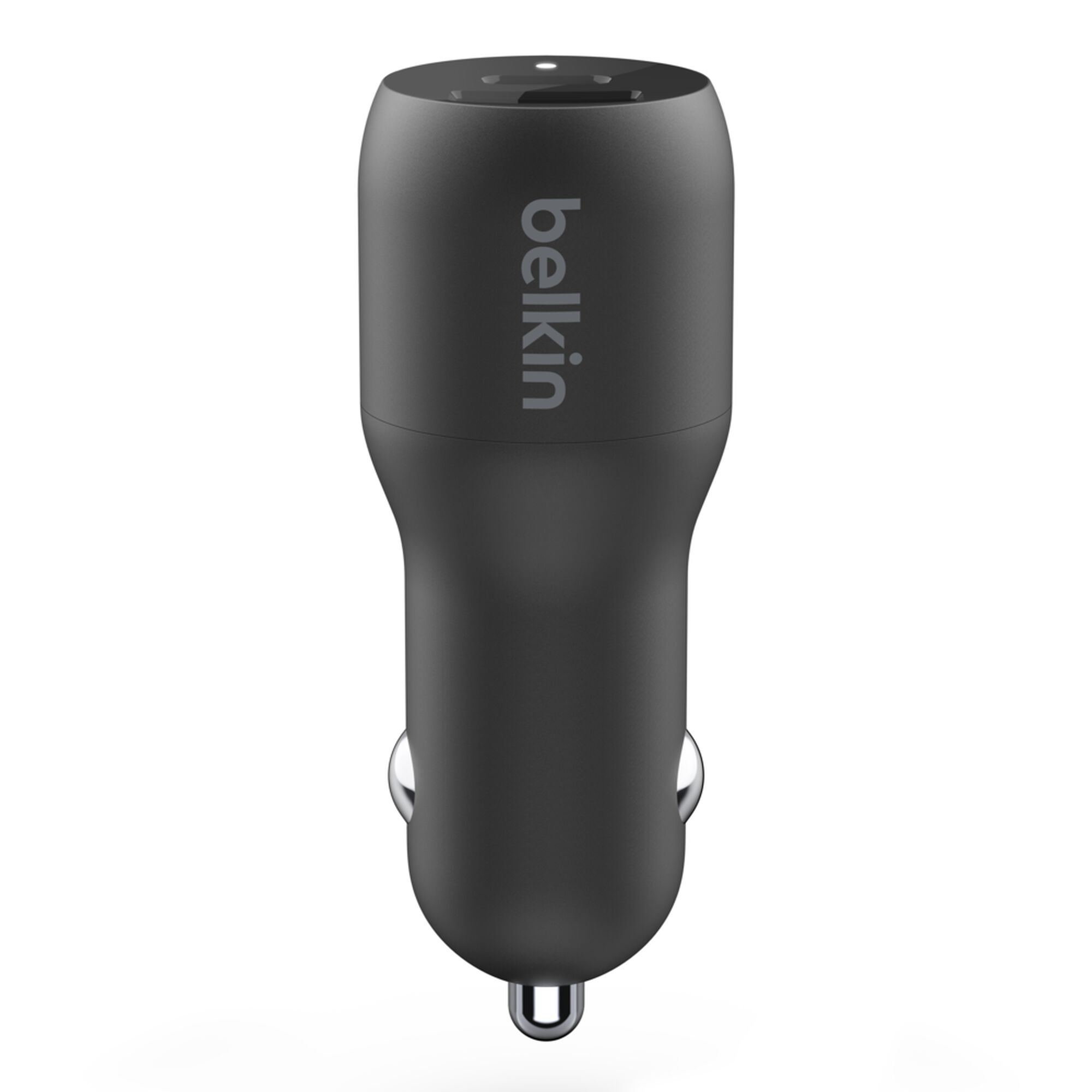 Black Belkin BoostCharge 37W dual car charger with a USB-C to USB-C cable. — view 4