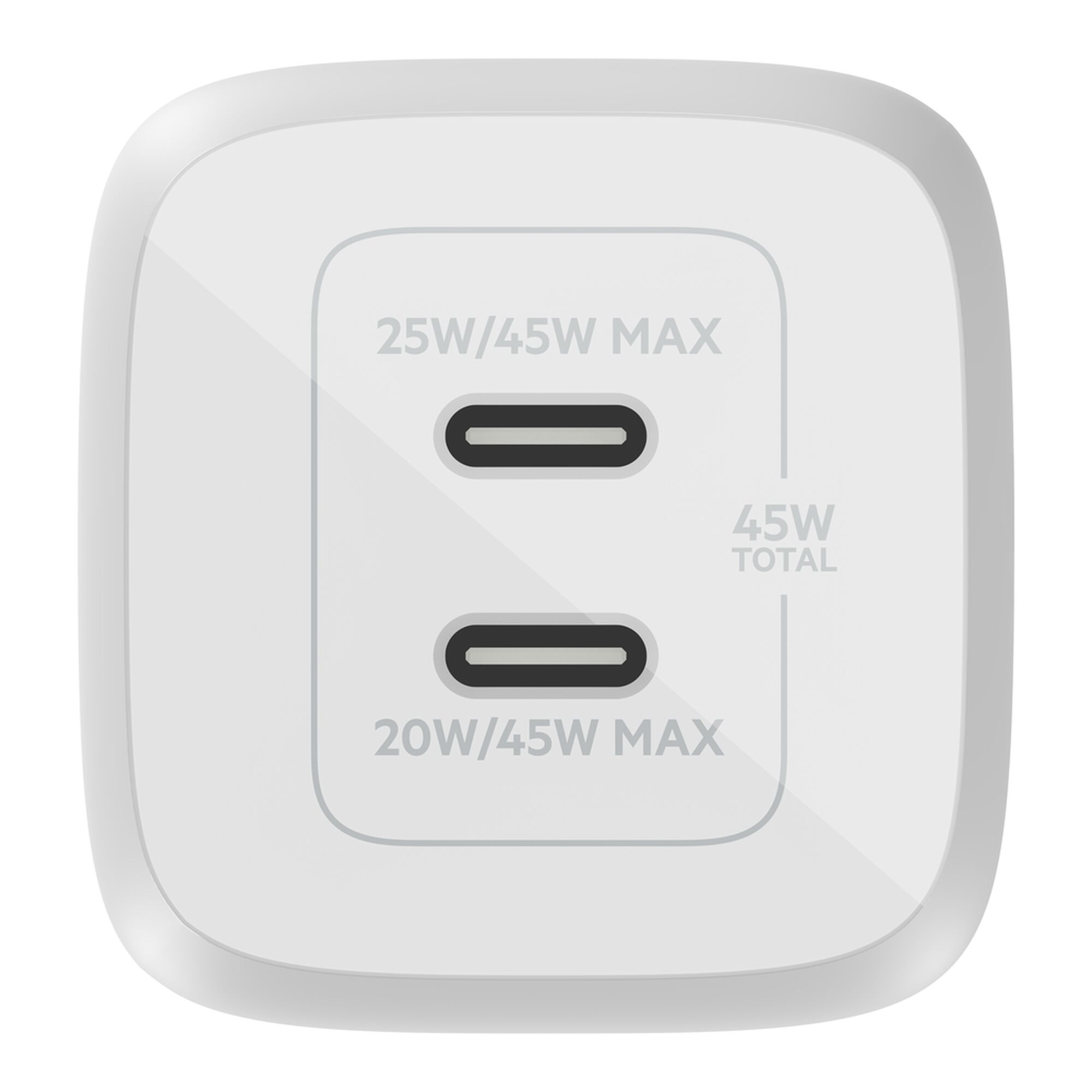 White Belkin BoostCharge Pro 45W dual USB-C GaN wall charger with foldable prongs and a coiled white USB-C to USB-C cable. — view 6