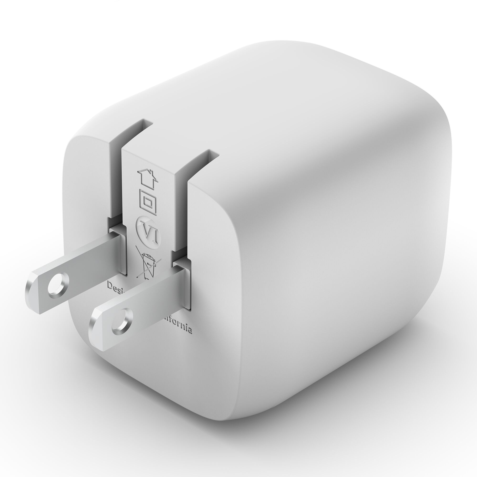 White Belkin BoostCharge Pro 45W dual USB-C GaN wall charger with foldable prongs and a coiled white USB-C to USB-C cable. — view 4