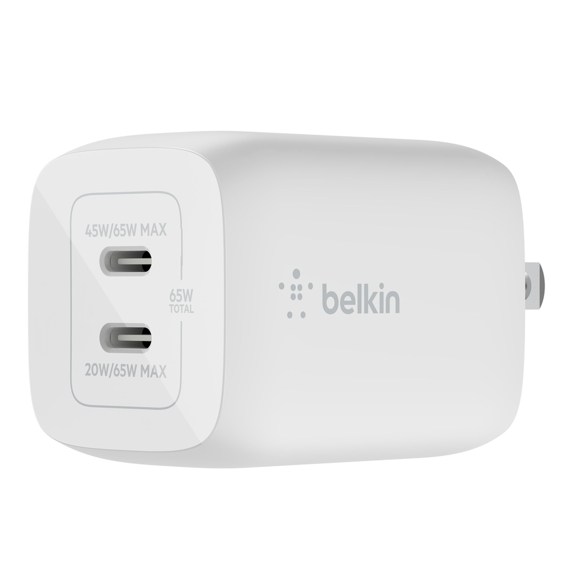 Belkin BoostCharge Pro 65W Dual USB-C GaN Wall Charger with PPS, White