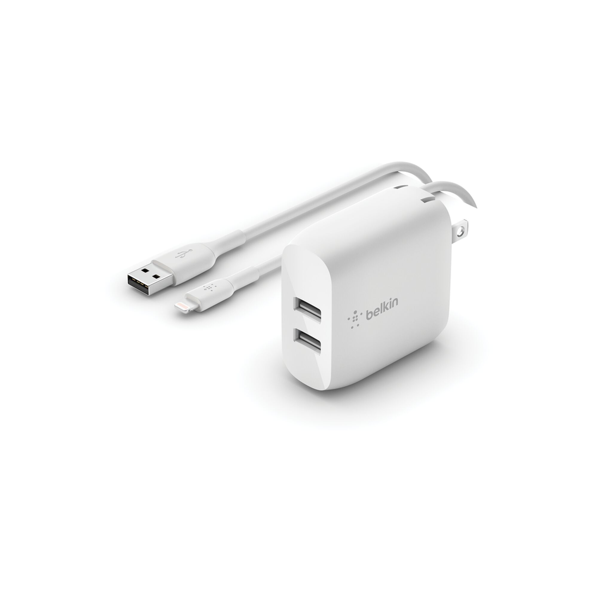 Belkin BoostCharge Dual USB-A 24W Wall Charger with 1m Lightning Cable, White