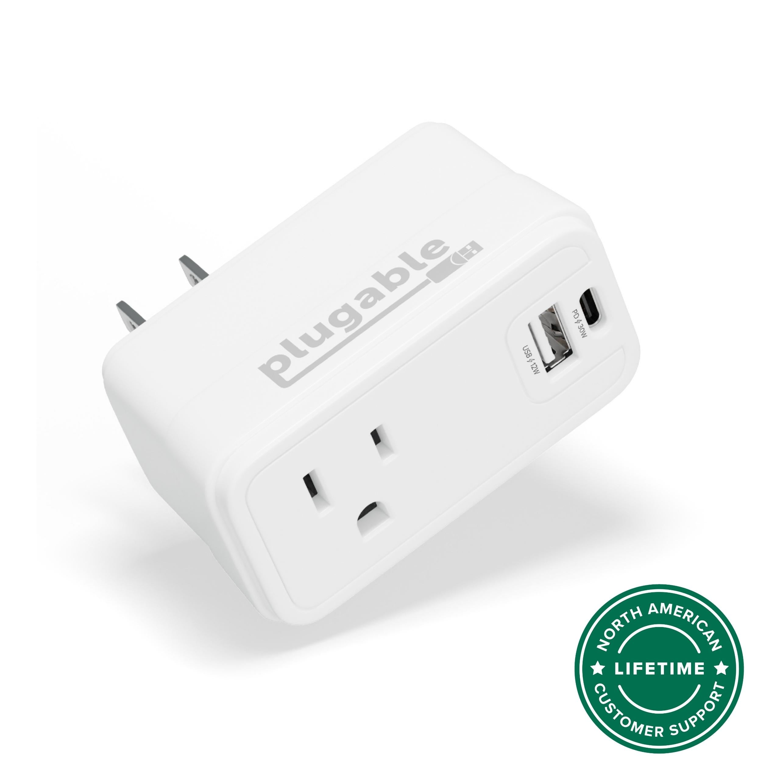 Plugable PS1-CA1 32W USB-C and USB-A Wall Charger with AC Outlet Extender