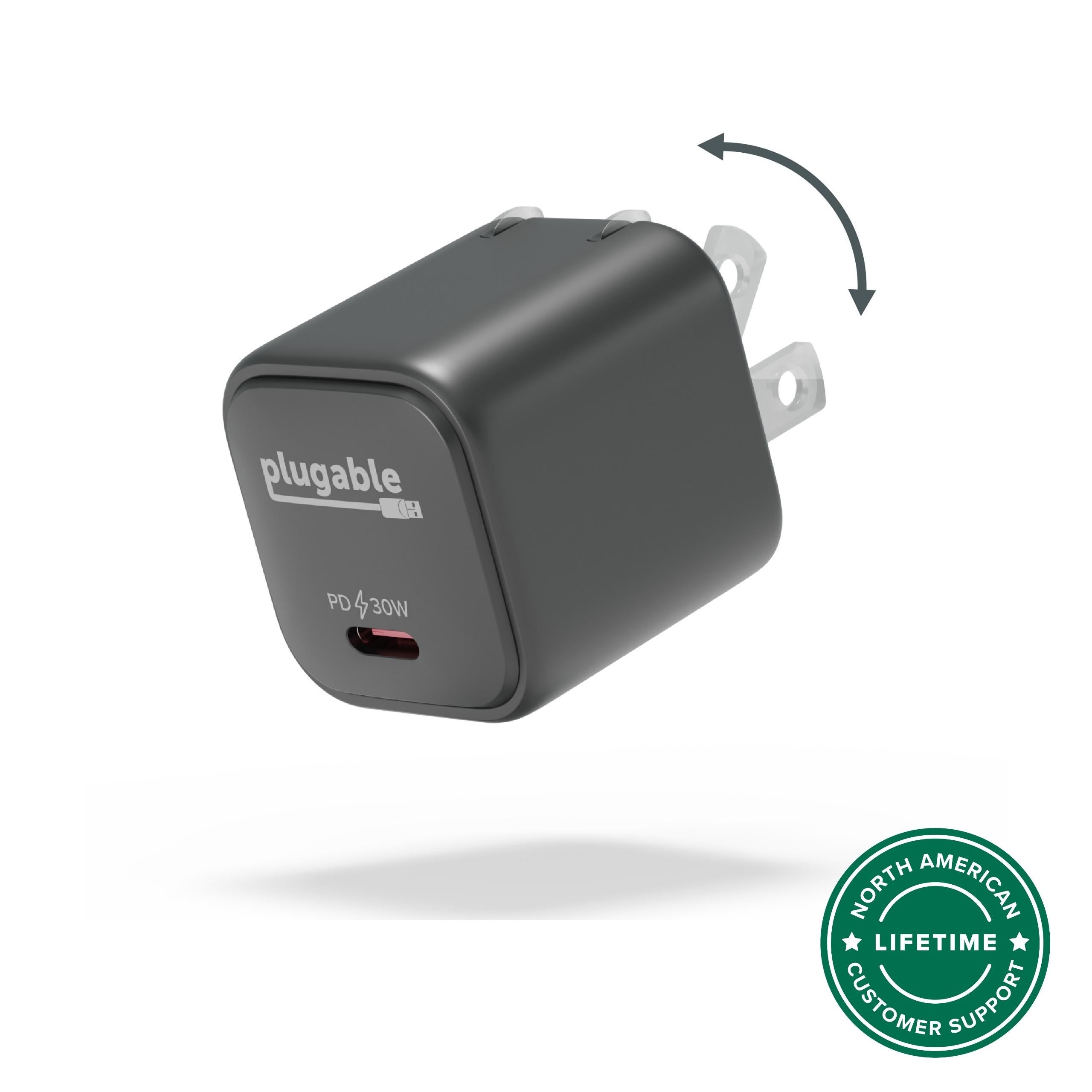 Plugable PS-30C1B 30W GaN USB-C Charger with PD 3.0 and PPS, Black