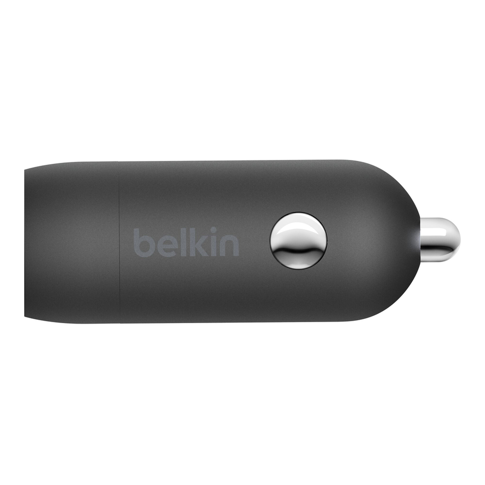 Belkin BoostCharge 20W USB-C PD car charger in black with a single USB-C port. — view 2