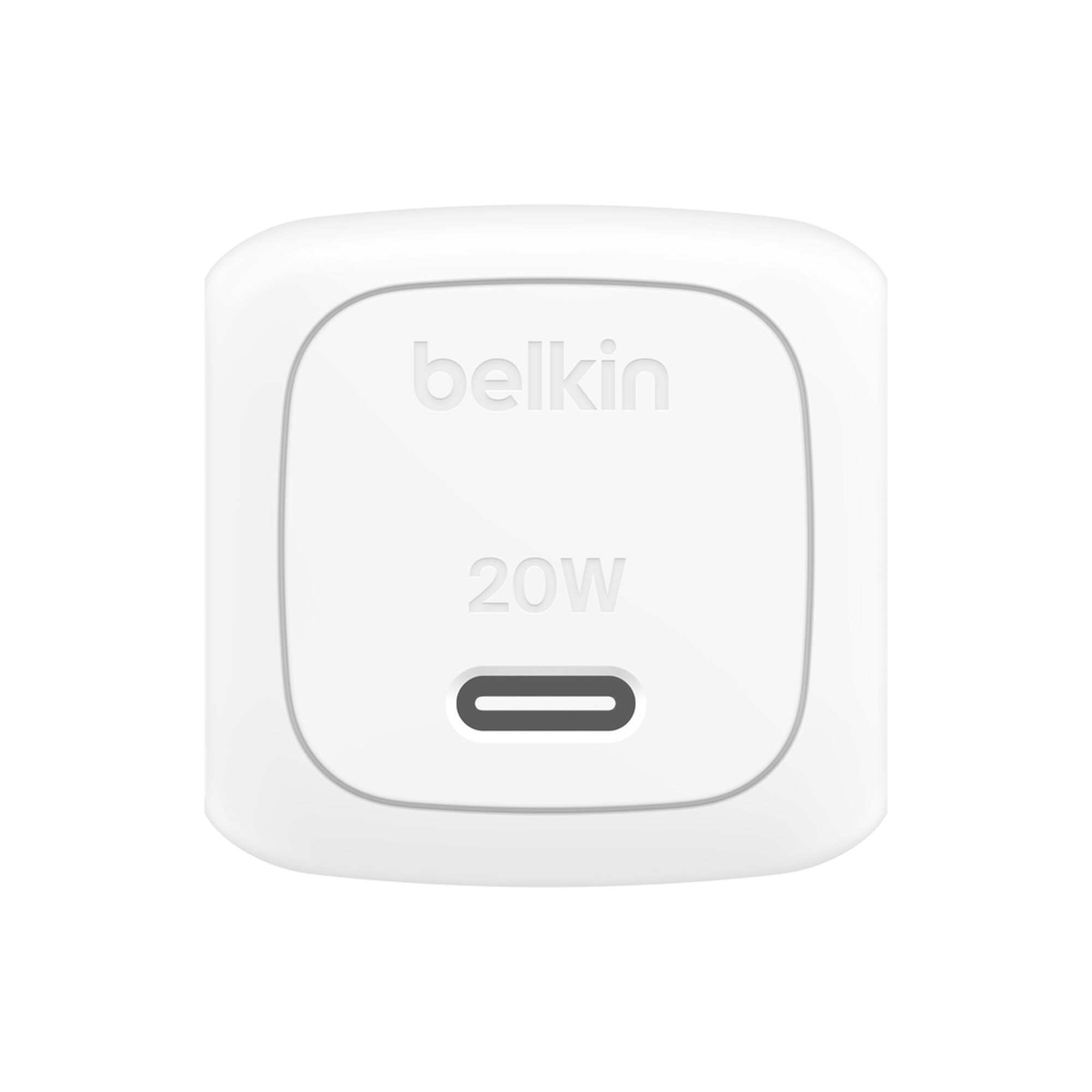 White Belkin BoostCharge 20W compact cube USB-C wall charger with foldable prongs and one USB-C port. — view 5
