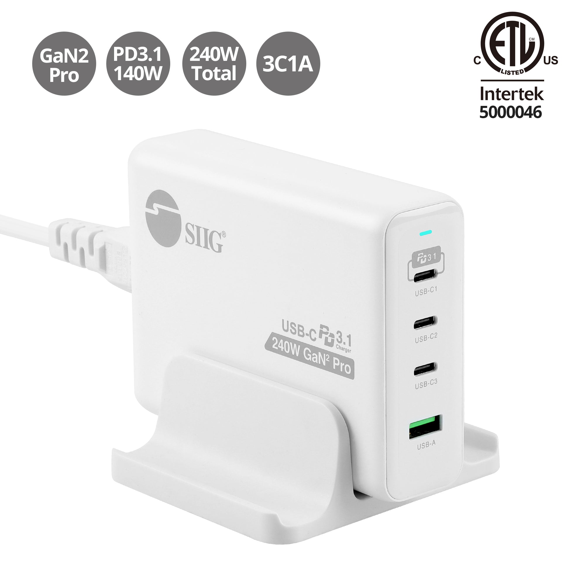 SIIG AC-PW1X11-S1 240W GaN PD 3.1 Charger with 140W USB-C, 3C1A
