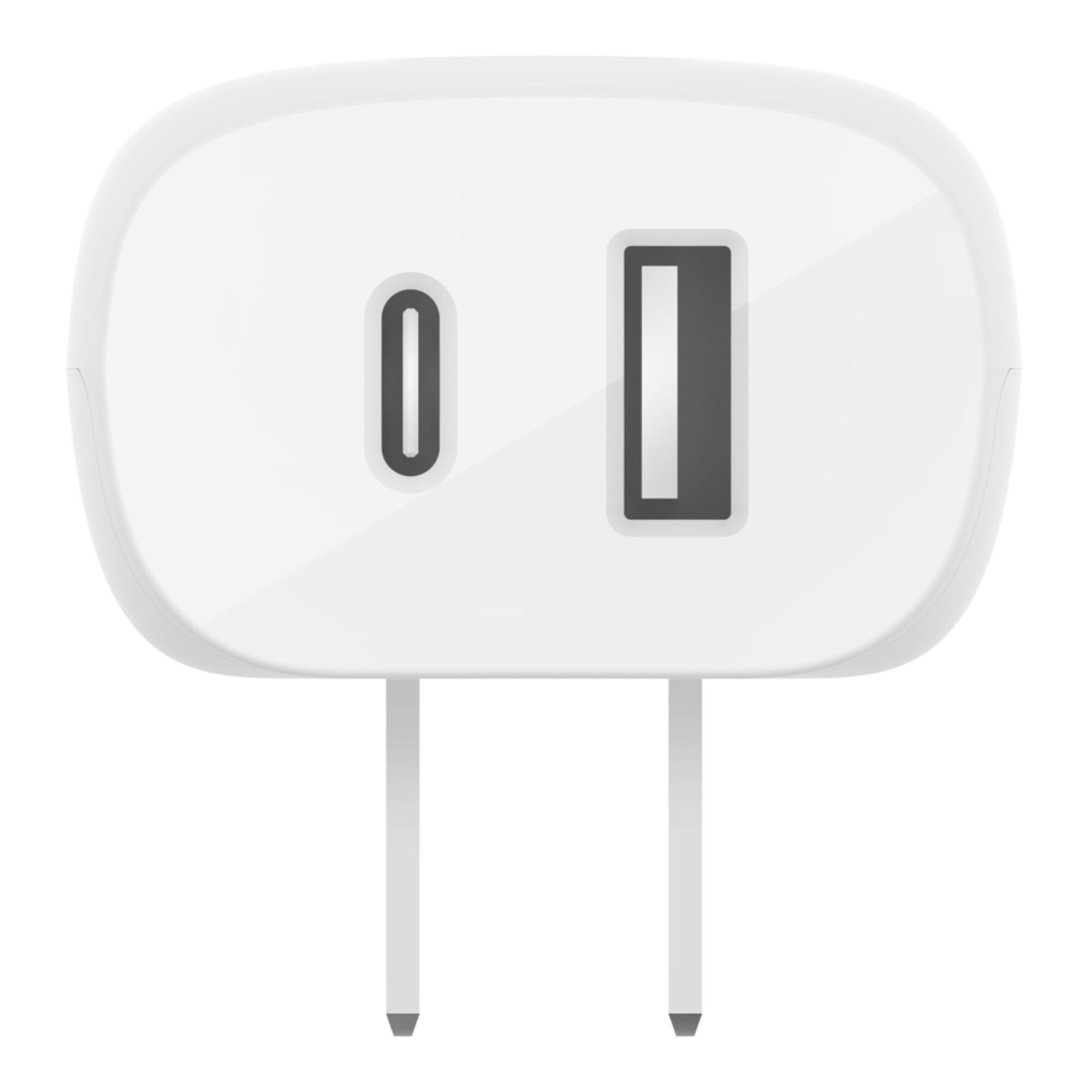 White Belkin BoostCharge 37W dual wall charger with USB-C and USB-A ports, shown with a white USB-C to Lightning cable. — view 10