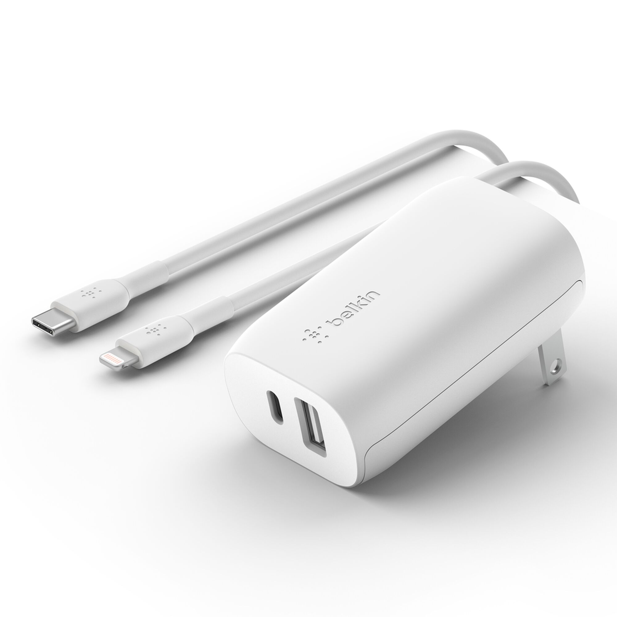Belkin BoostCharge Dual Wall Charger 37W with PPS and USB-C to Lightning Cable, White (WCB007DQ1MWH-B5)
