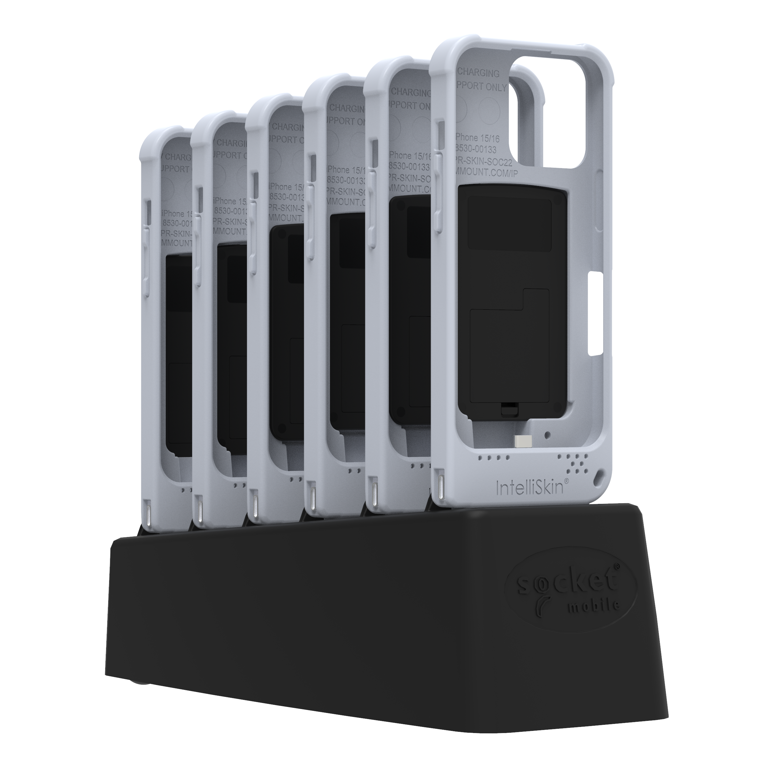 Socket Mobile DuraSled DS840 Barcode Sled Scanner for iPhone 16 & 15, 6-Pack with 6-Bay Charger