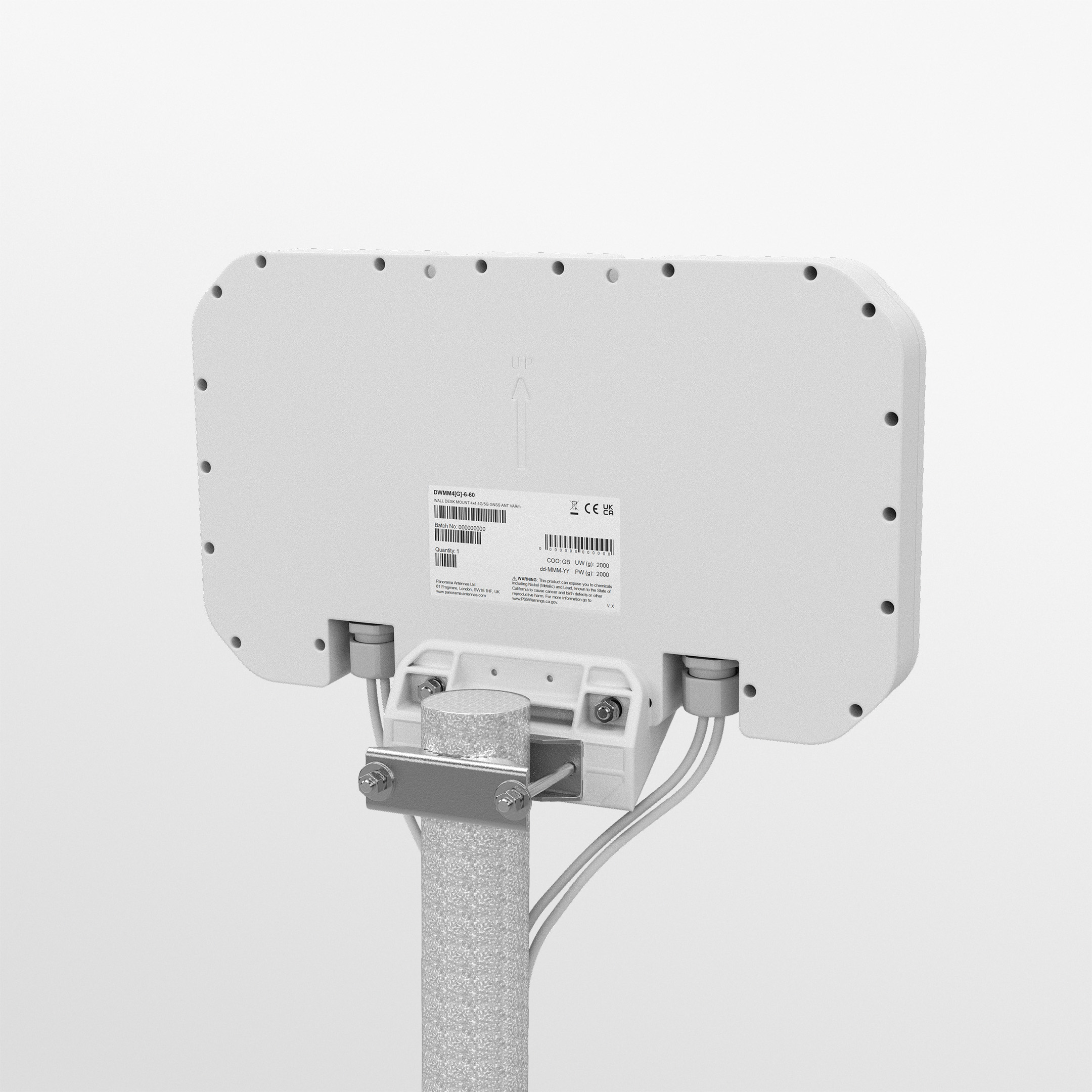 White Panorama DWMM4-6-60-5NP Hammerhead 4x4 MIMO 4G/5G omnidirectional antenna with integrated cables. — view 5