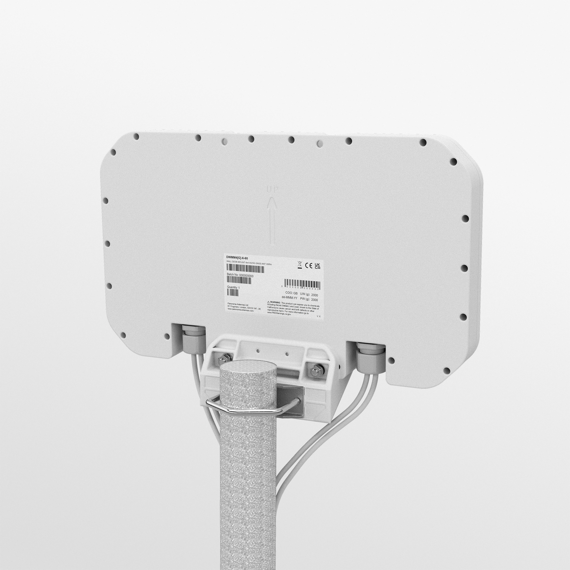 White Panorama DWMM4-6-60-5NP Hammerhead 4x4 MIMO 4G/5G omnidirectional antenna with integrated cables. — view 4