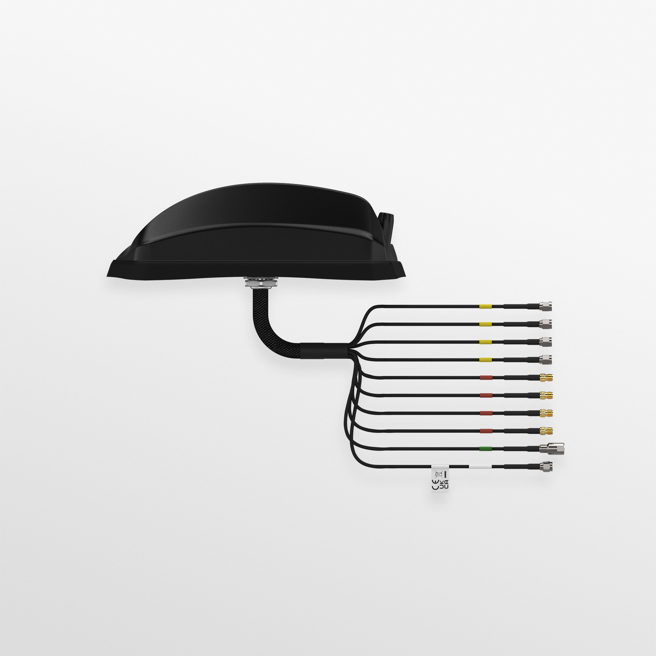 Black Panorama Dual Sharkee GP-IN2670 9-in-1 sharkfin vehicle antenna with fitted cables. — view 3