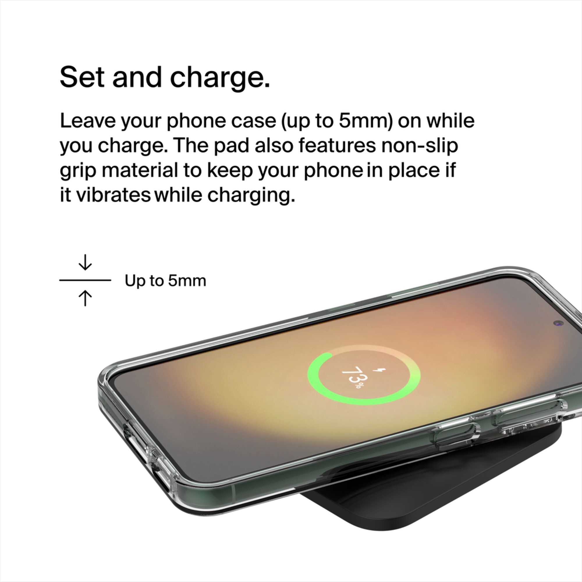 Belkin BoostCharge Pro Universal Easy Align 15W wireless charging pad in black with its attached USB-C power cable. — view 4