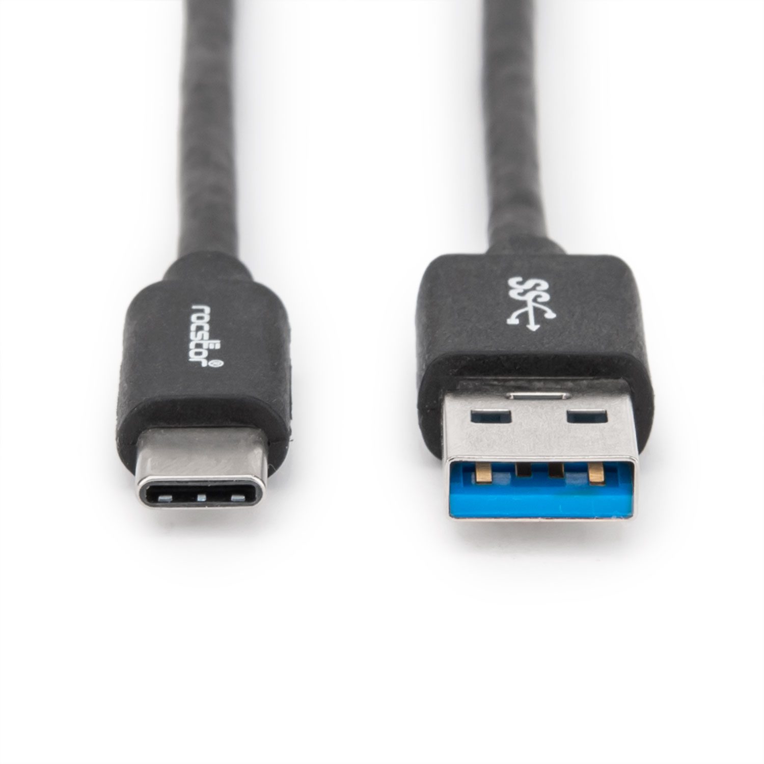 Black Rocstor 6 ft USB-C to USB 3.0 Type-A cable with nickel-plated connectors. — view 4