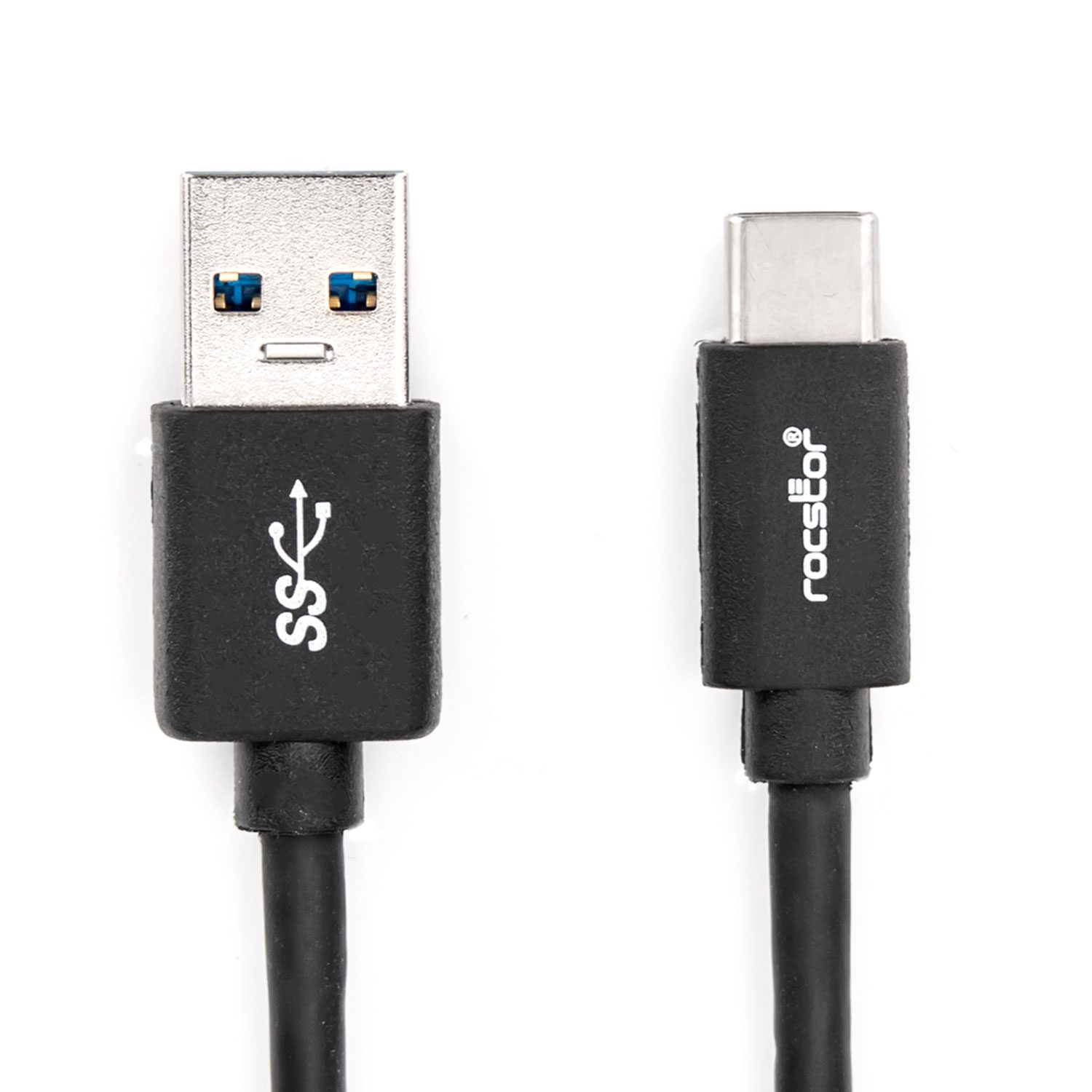 Black Rocstor 6 ft USB-C to USB 3.0 Type-A cable with nickel-plated connectors. — view 2