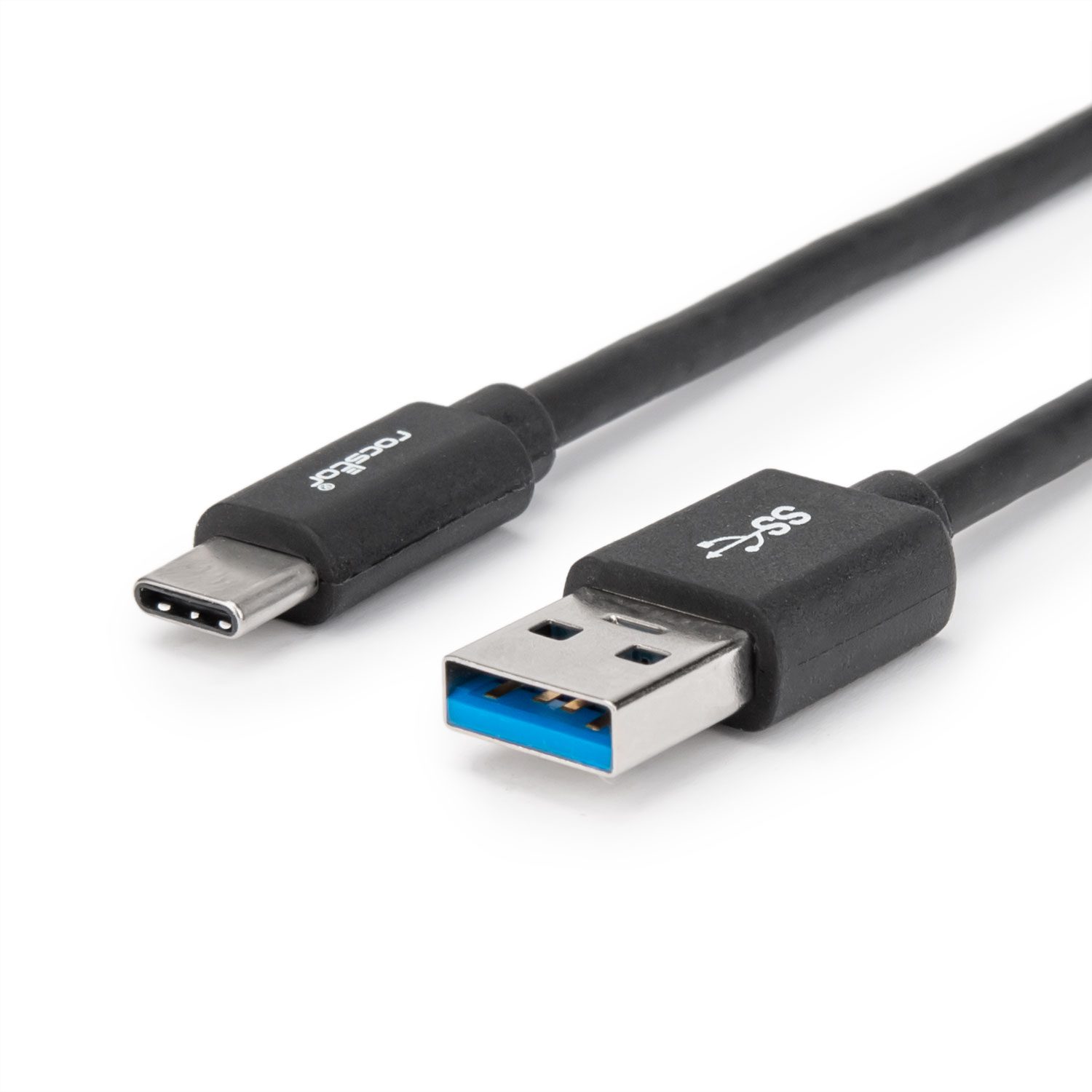 Black Rocstor 6 ft USB-C to USB 3.0 Type-A cable with nickel-plated connectors. — view 3
