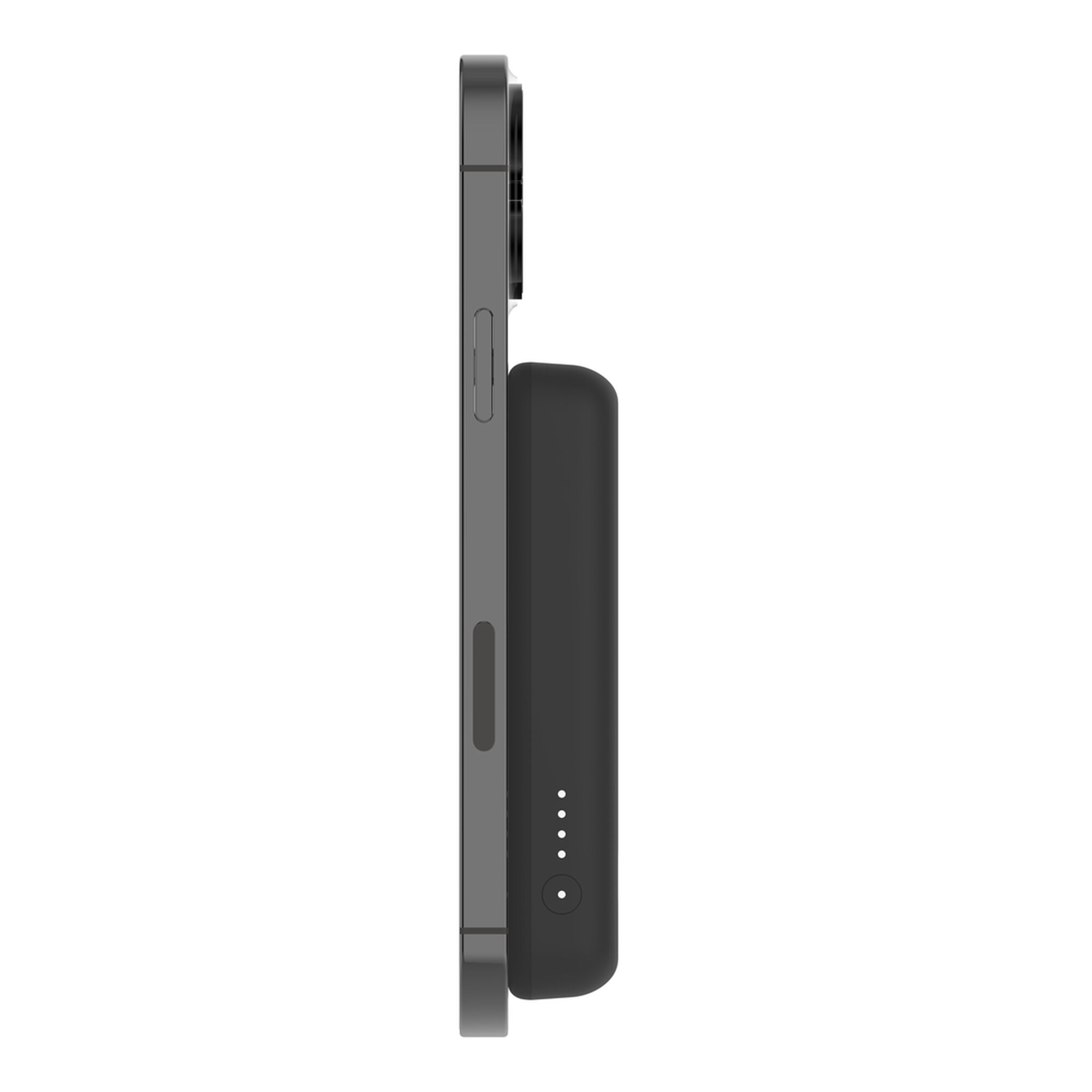 Black Belkin BoostCharge Magnetic Wireless Power Bank 5K with its metal fold-out kickstand extended. — view 10