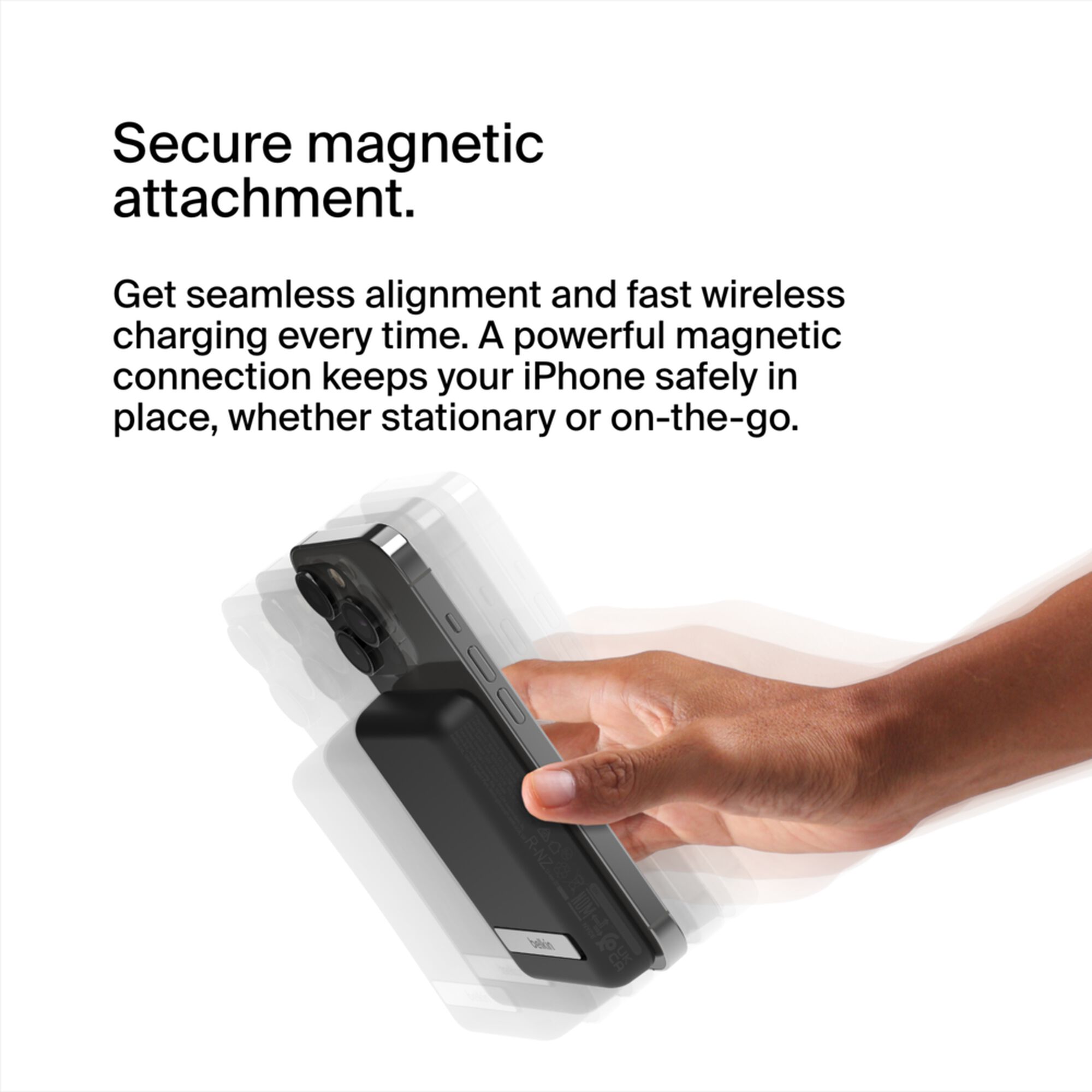 Black Belkin BoostCharge Magnetic Wireless Power Bank 5K with its metal fold-out kickstand extended. — view 4