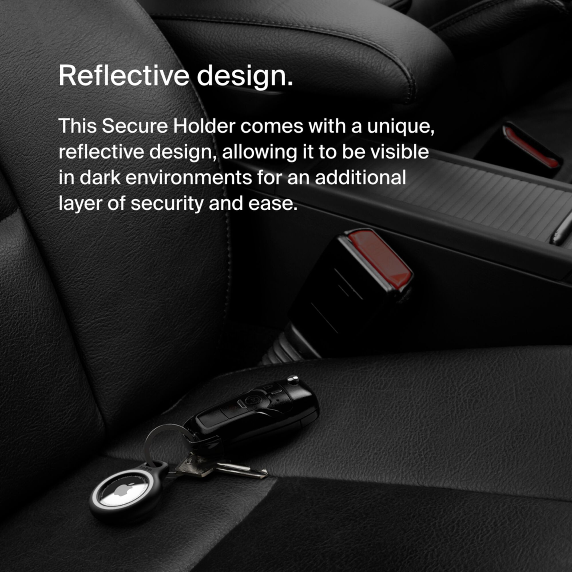 Belkin black Reflective Secure Holder with Key Ring holding an Apple AirTag. — view 4