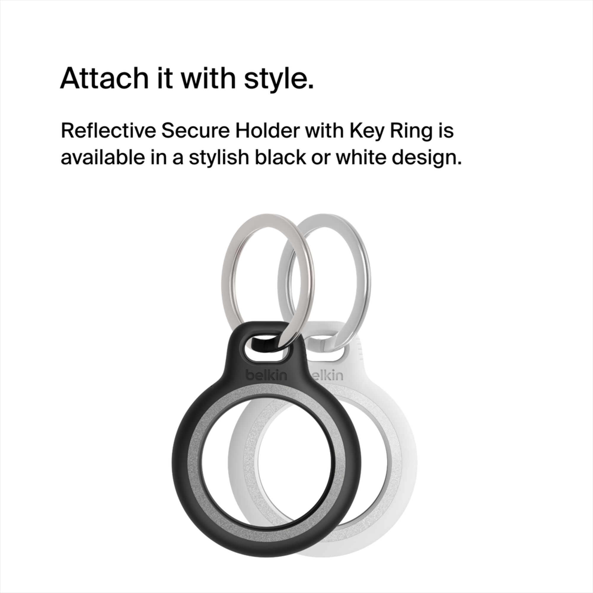 Belkin black Reflective Secure Holder with Key Ring holding an Apple AirTag. — view 9