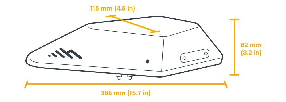 Cradlepoint R2155 ruggedized 5G router in an aerodynamic polycarbonate housing designed for vehicle roof or cabinet mounting. — view 4