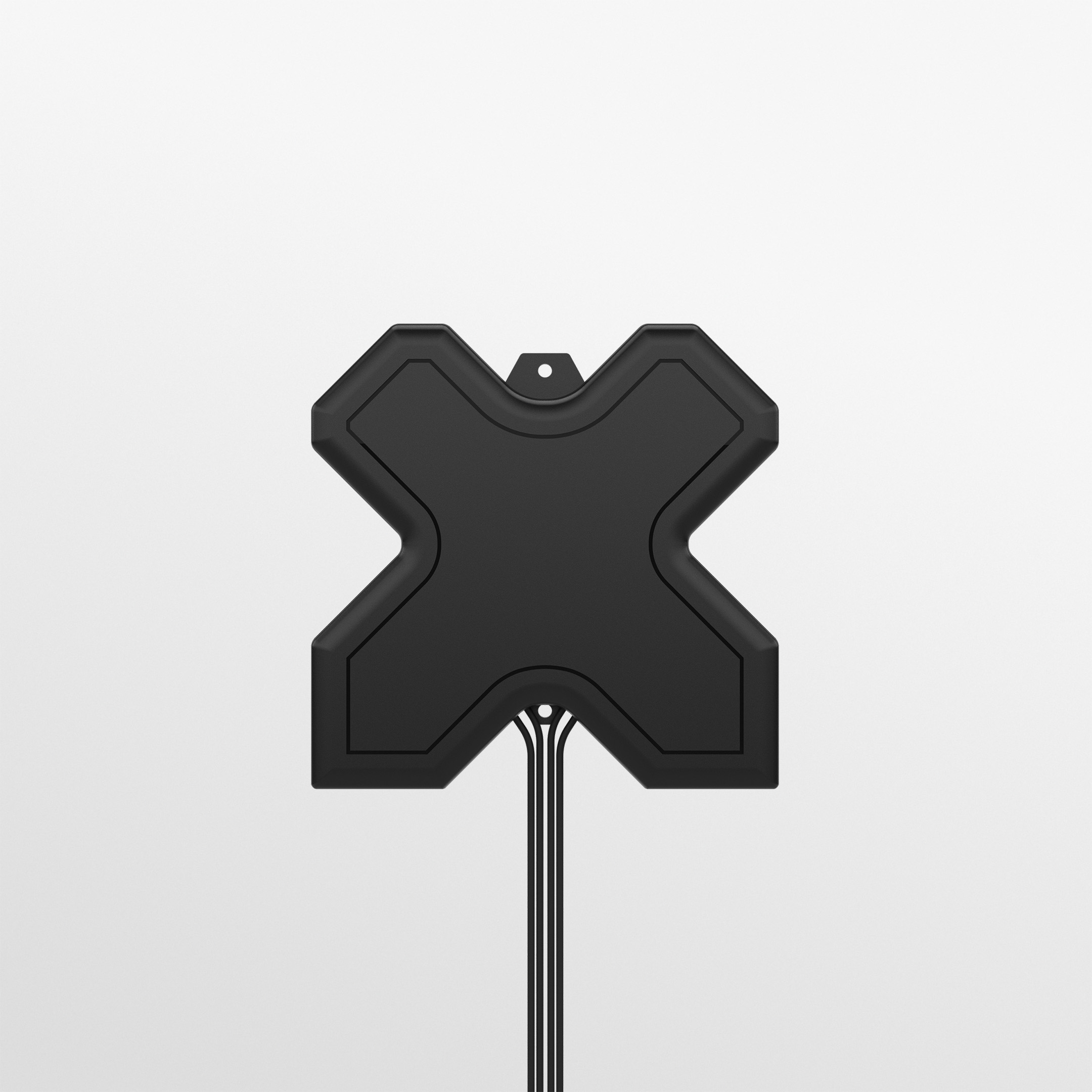 Black X-shaped Panorama DMM4-6-60-2SP portable 4x4 MIMO 4G/5G desk antenna on fold-out feet with twinned coaxial cables. — view 2