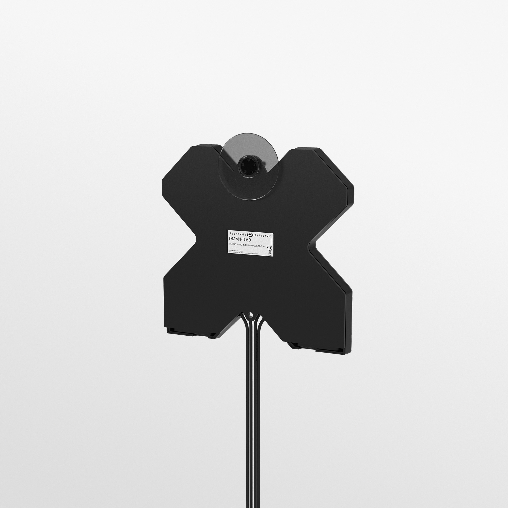 Black X-shaped Panorama DMM4-6-60-2SP portable 4x4 MIMO 4G/5G desk antenna on fold-out feet with twinned coaxial cables. — view 7