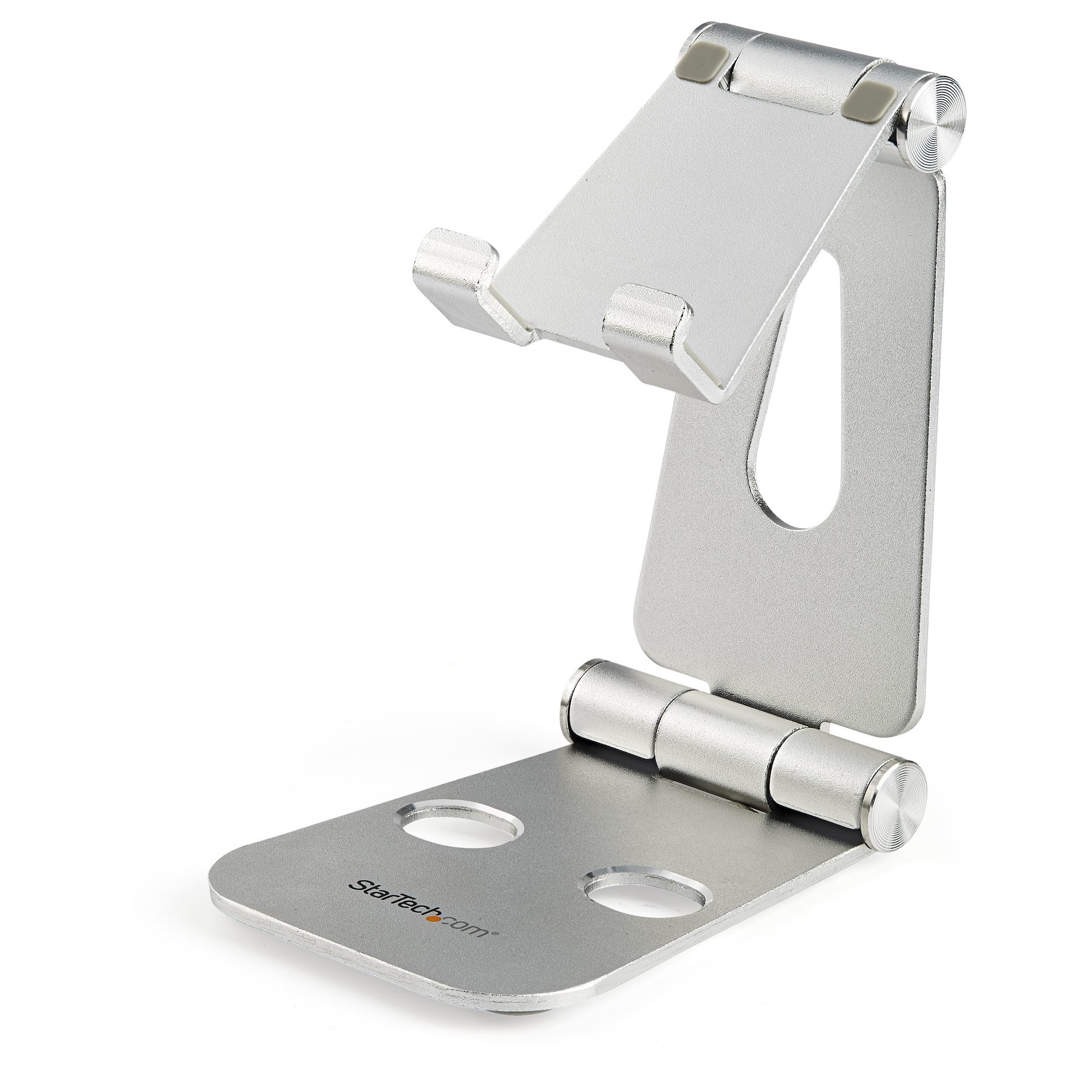 StarTech.com USPTLSTND Adjustable Phone and Tablet Stand, Foldable Aluminum, Silver
