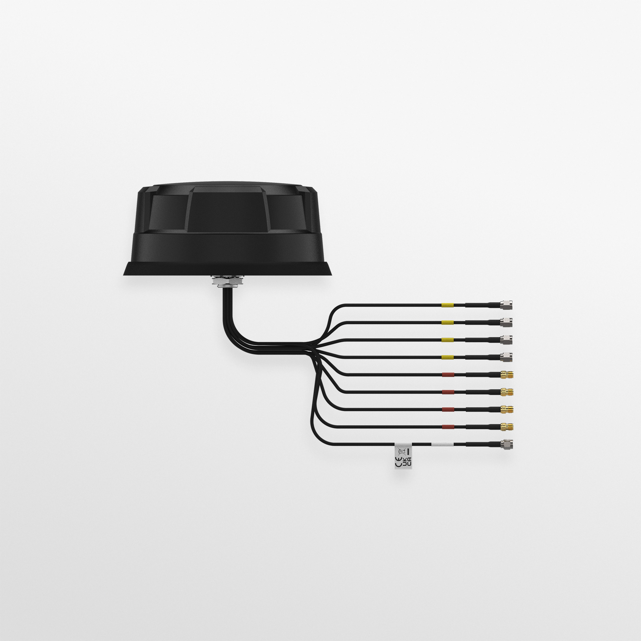 Black Panorama LG-IN2447 Mako 5G 11-in-1 low-profile dome antenna with fitted cellular, Wi-Fi and GPS cables. — view 3