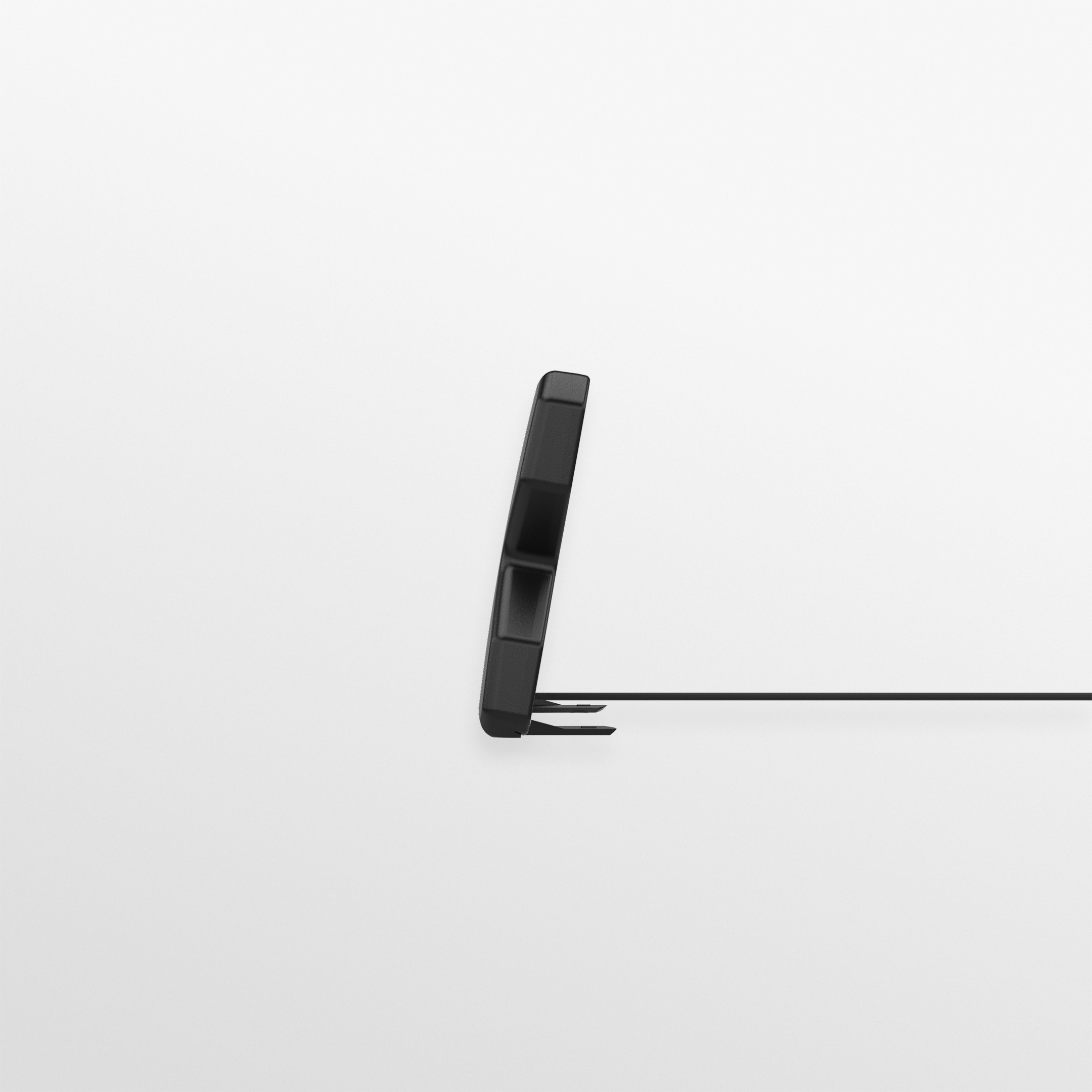 Black Panorama DMM-7-38-2SP compact X-shaped 4G/5G MIMO desk antenna on its feet with twin SMA cables. — view 3