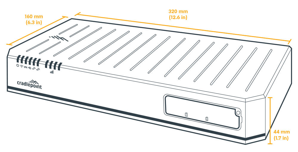 Cradlepoint E3000 metal enterprise branch router with external Wi-Fi and cellular antennas and a row of Ethernet and SFP+ ports. — view 3