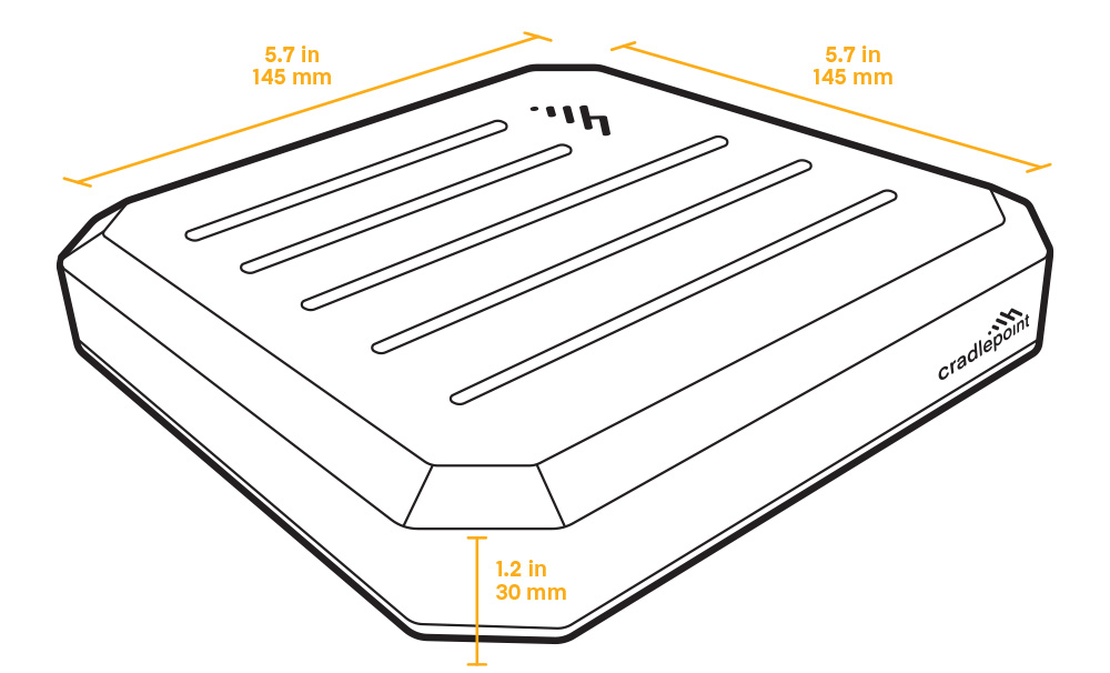 Cradlepoint L950 square LTE adapter with two external cellular paddle antennas attached. — view 4