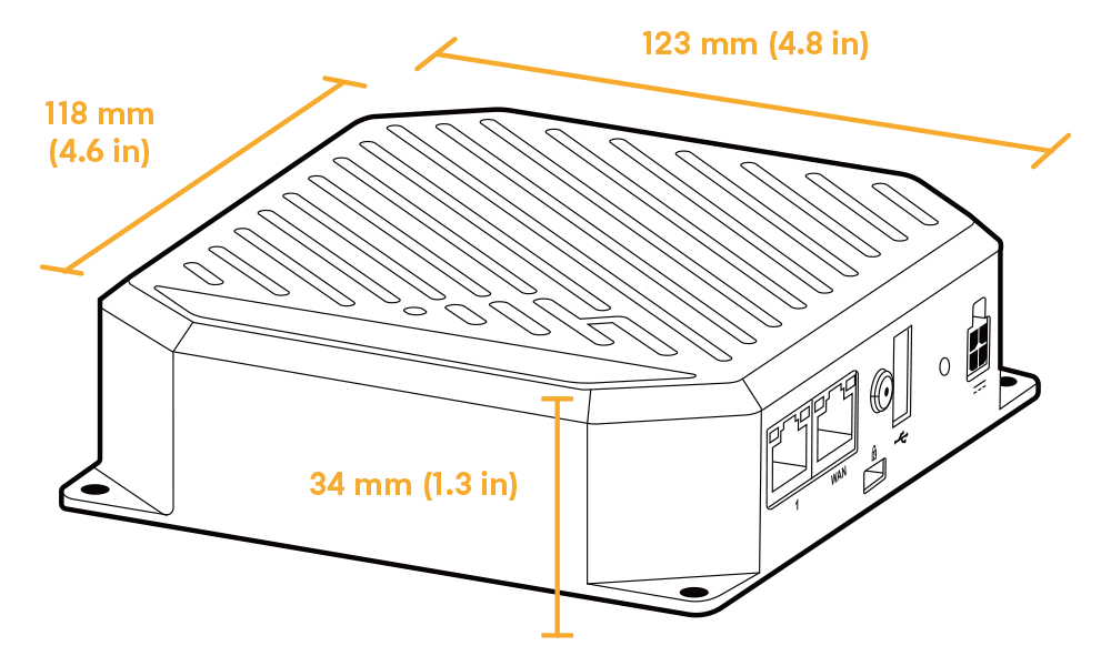 Cradlepoint S700 semi-ruggedized aluminum LTE router with SMA antenna connectors and two gigabit Ethernet ports. — view 3