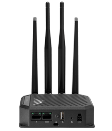 Cradlepoint S700 semi-ruggedized aluminum LTE router with status LEDs, Ethernet ports and antenna connectors. — view 2