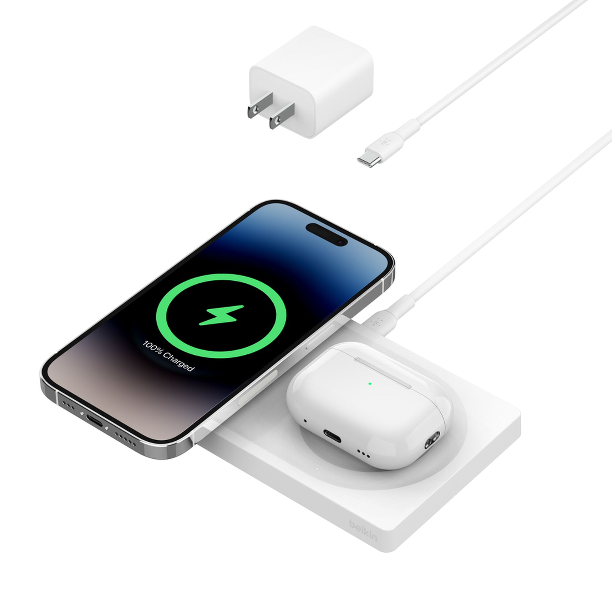 Belkin BoostCharge Pro 2-in-1 Wireless Charging Pad with MagSafe 15W, White