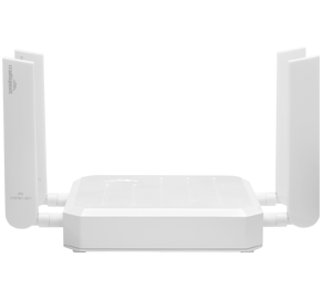 Cradlepoint W1850-5GC indoor 5G wideband adapter, a compact square unit with four external paddle antennas attached. — view 2