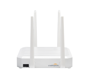 Cradlepoint W1850-5GC indoor 5G wideband adapter, a compact square unit with four external paddle antennas attached. — view 3