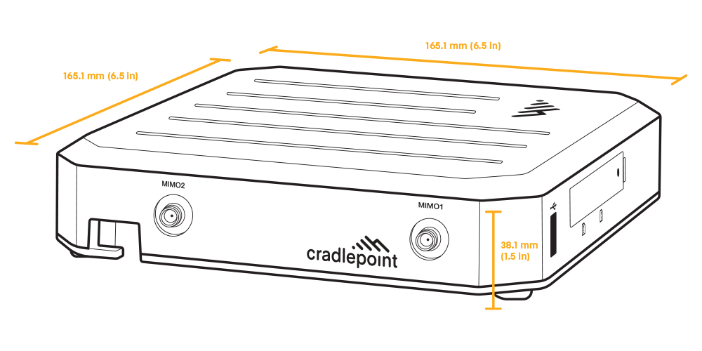 Cradlepoint W1850-5GC indoor 5G wideband adapter, a compact square unit with four external paddle antennas attached. — view 4