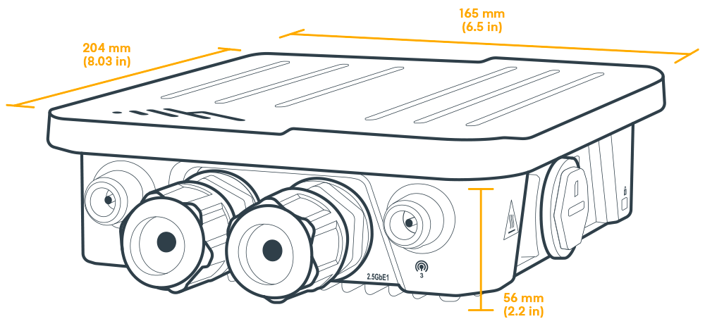 Cradlepoint W1855-5GC outdoor 5G wideband adapter in a metal IP67 enclosure with external N-type cellular antennas. — view 3