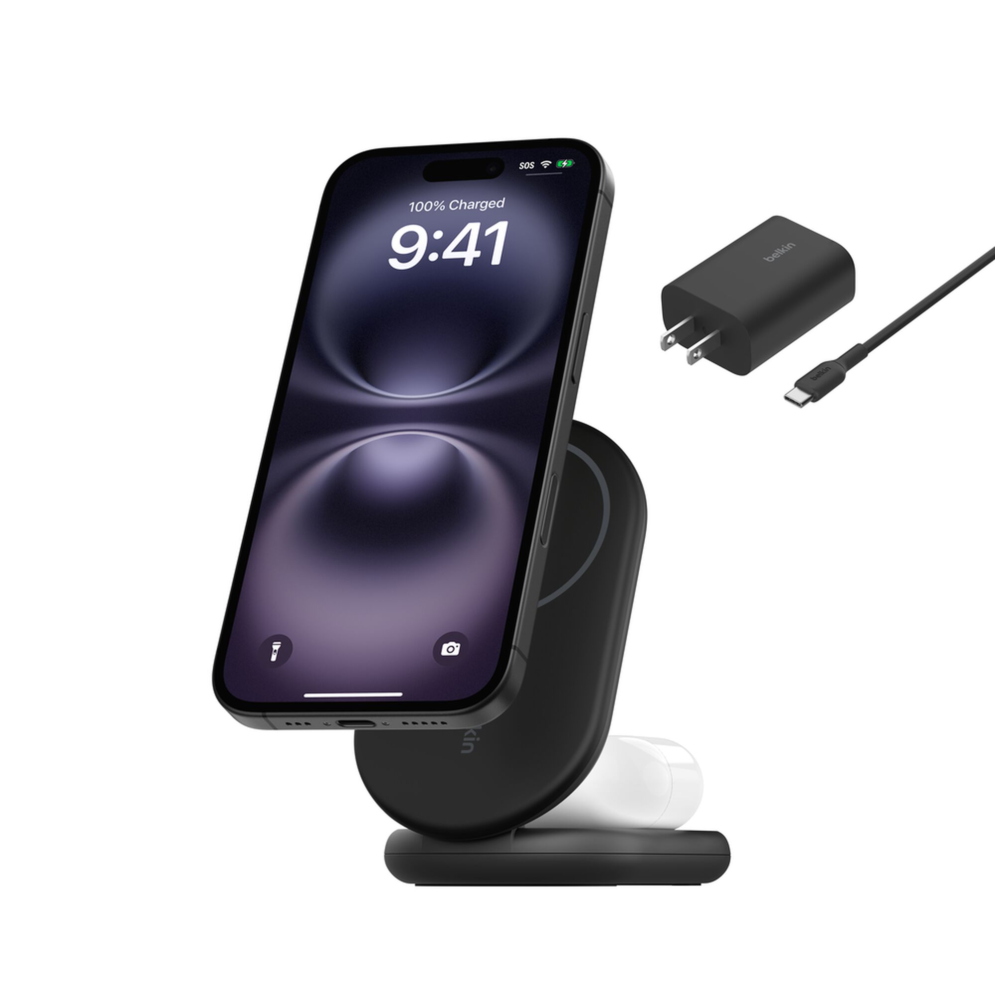 Belkin BoostCharge 2-in-1 Magnetic Foldable Wireless Charger with Qi2 15W, Black
