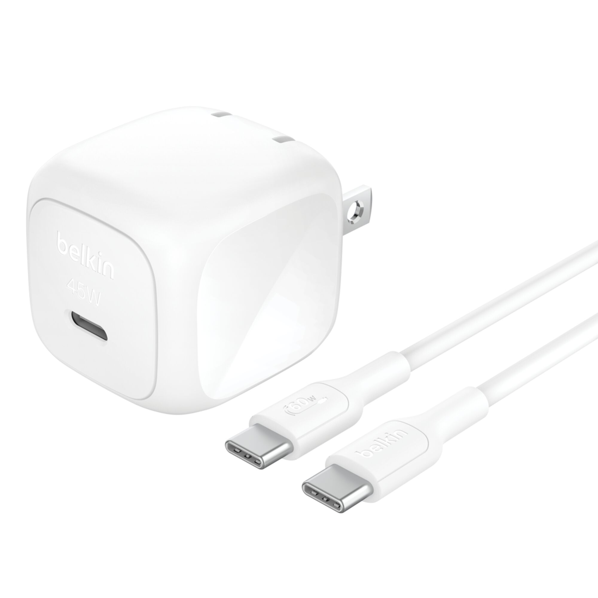 Belkin BoostCharge Compact USB-C Wall Charger 45W with 1m USB-C to USB-C Cable, White (WCA013DQ1MWH-B6)