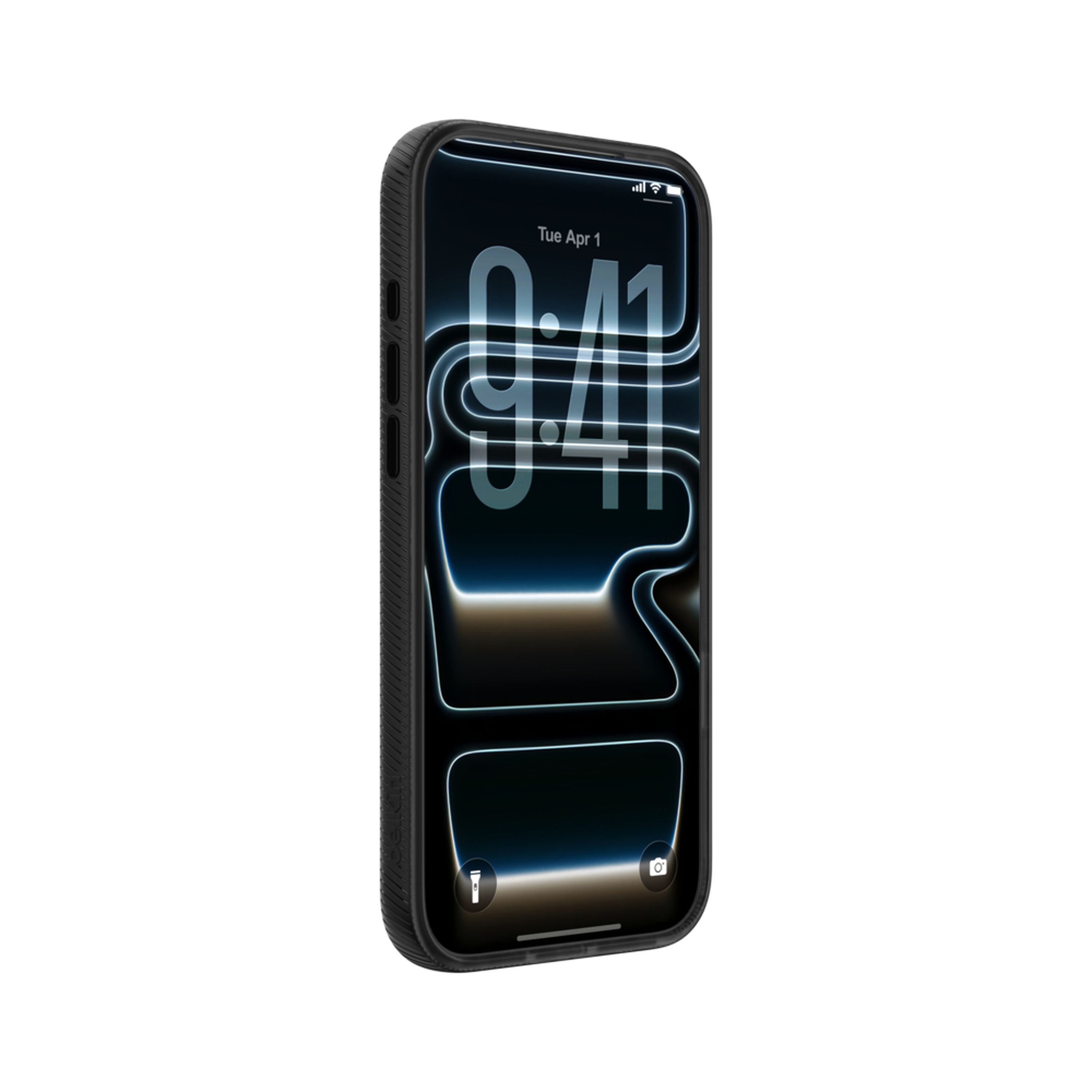 Belkin SheerForce Grip Series translucent black case on an iPhone 17 Pro Max with textured grip sides. — view 11