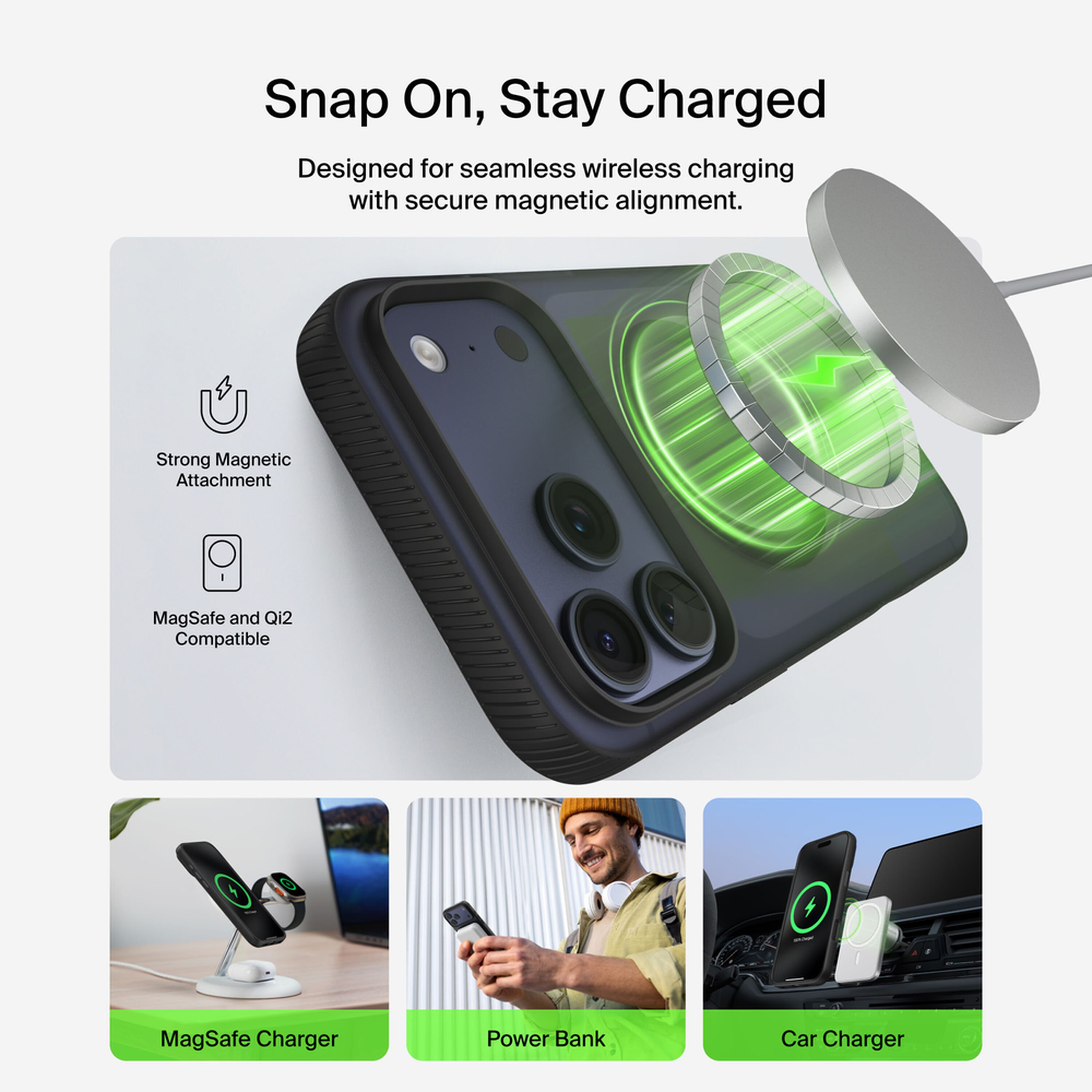 Belkin SheerForce Grip Series translucent black case on an iPhone 17 Pro Max with textured grip sides. — view 3