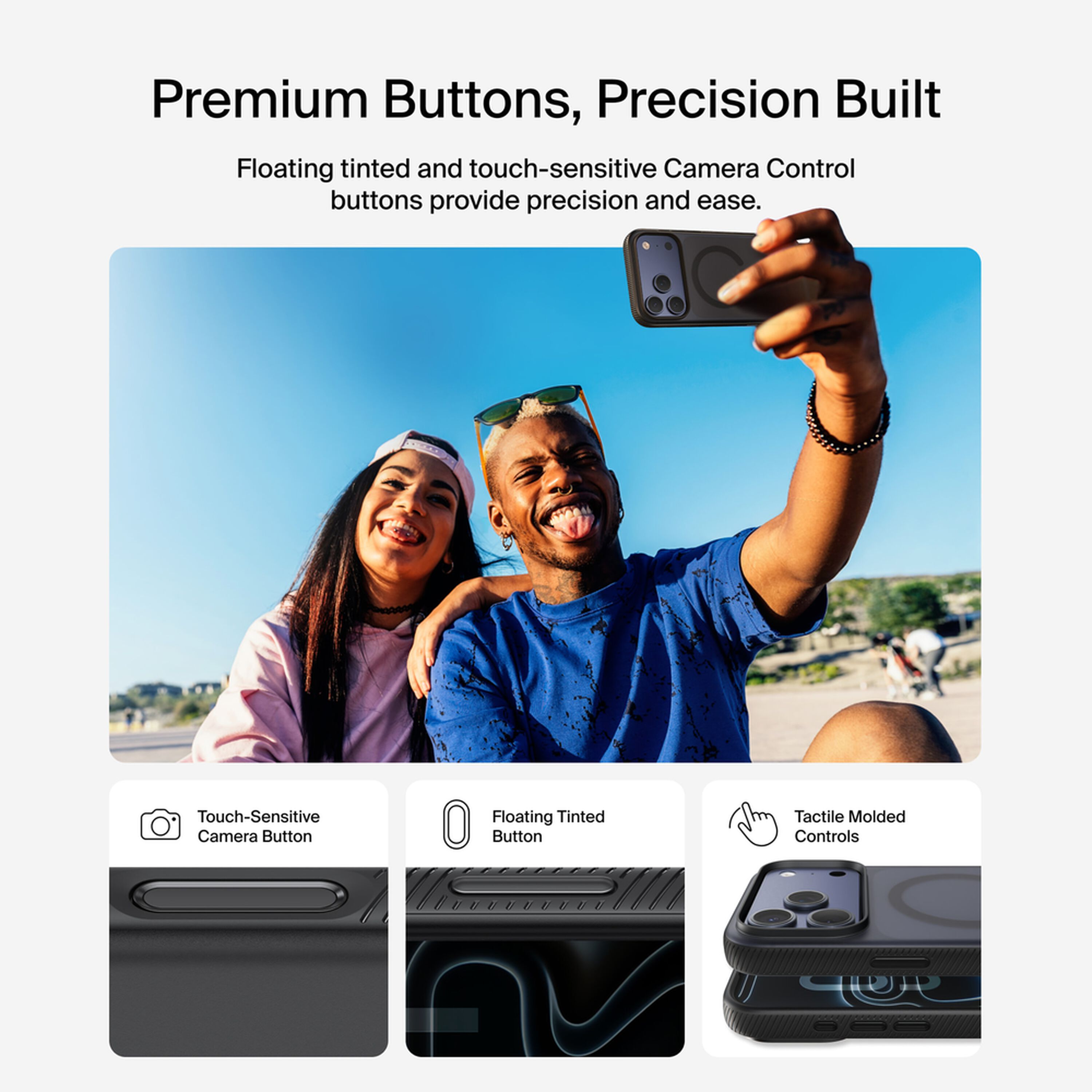 Belkin SheerForce Grip Series translucent black case on an iPhone 17 Pro Max with textured grip sides. — view 5