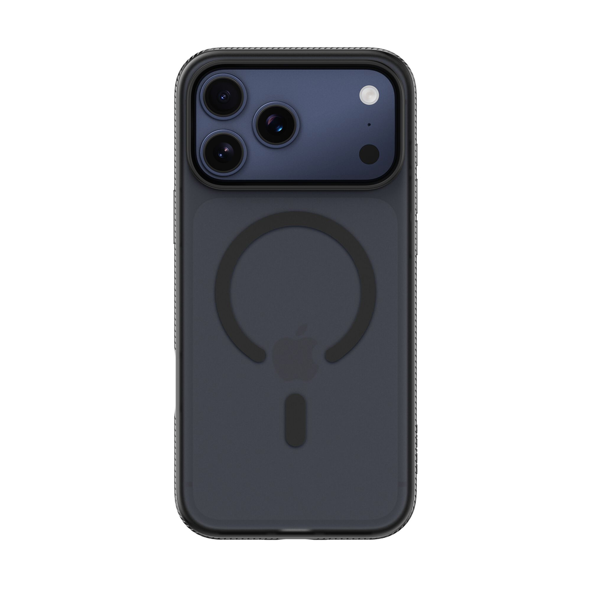 Belkin SheerForce Grip Series translucent black case on an iPhone 17 Pro Max with textured grip sides. — view 9