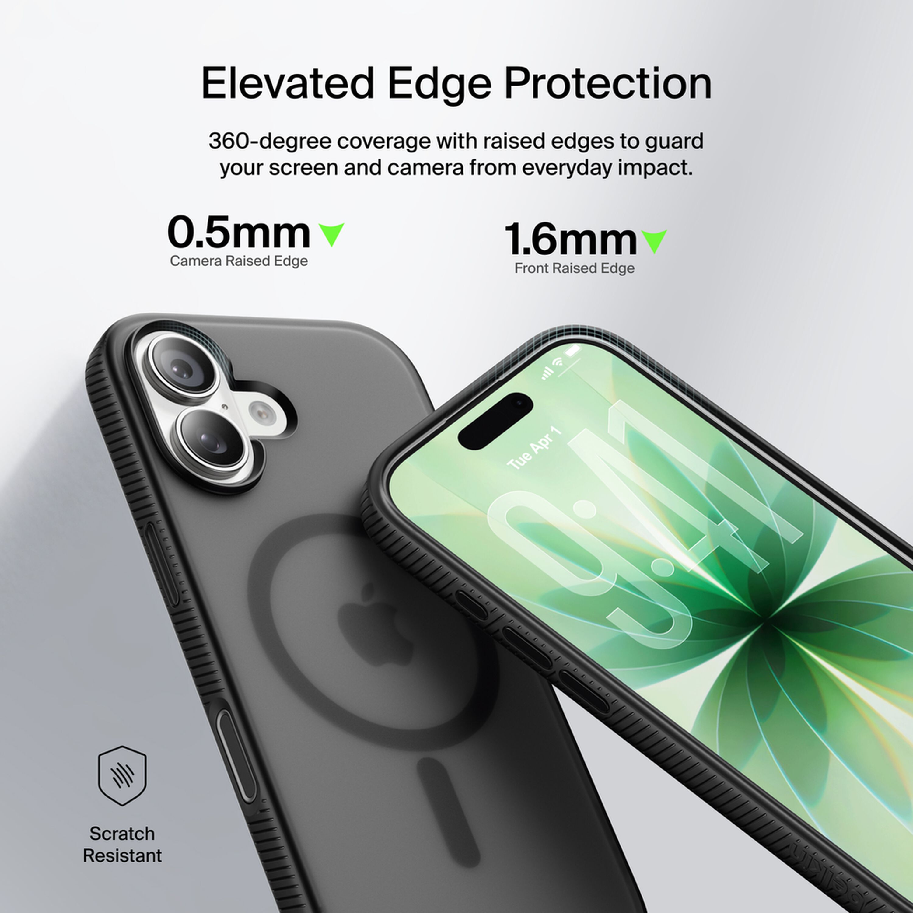 Belkin SheerForce Grip Series translucent black case on an iPhone 17 showing the textured anti-slip bumper. — view 6
