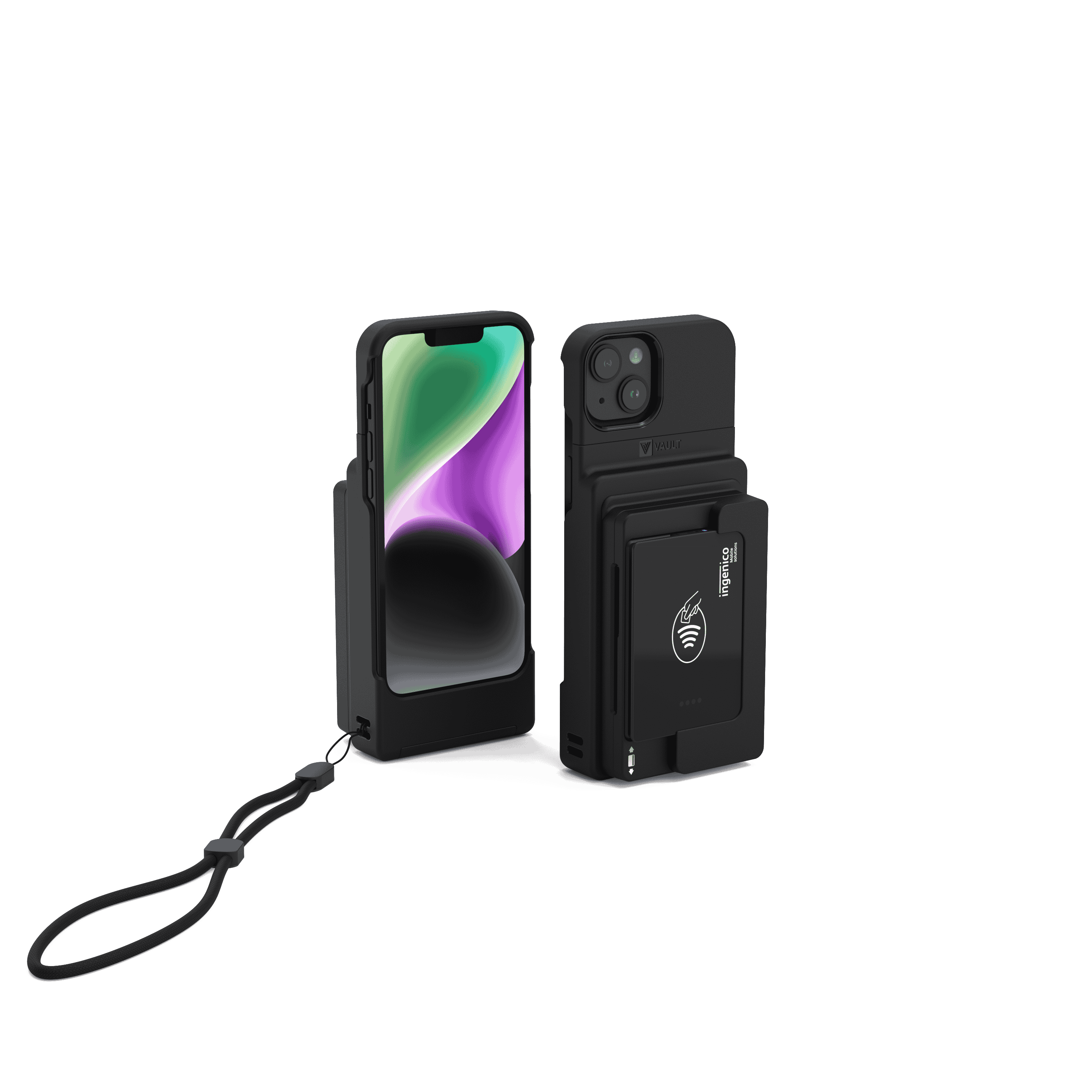 Vault Connect System Case for iPhone 14/13/12 with Ingenico Moby/5500 Adapter, Black