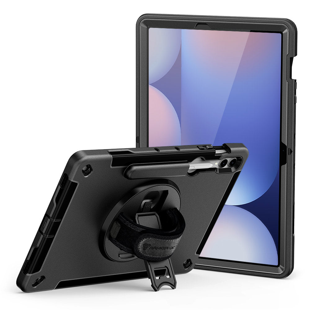 ARMOR-X RIN-SS-X810 Rugged Case for Samsung Galaxy Tab S10+ and S9+ with Hand Strap and Kickstand