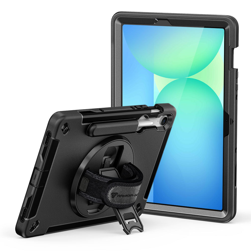 ARMOR-X RIN-SS-X510 Rugged Case for Samsung Galaxy Tab S10 FE and S10 Lite with Hand Strap and Kickstand