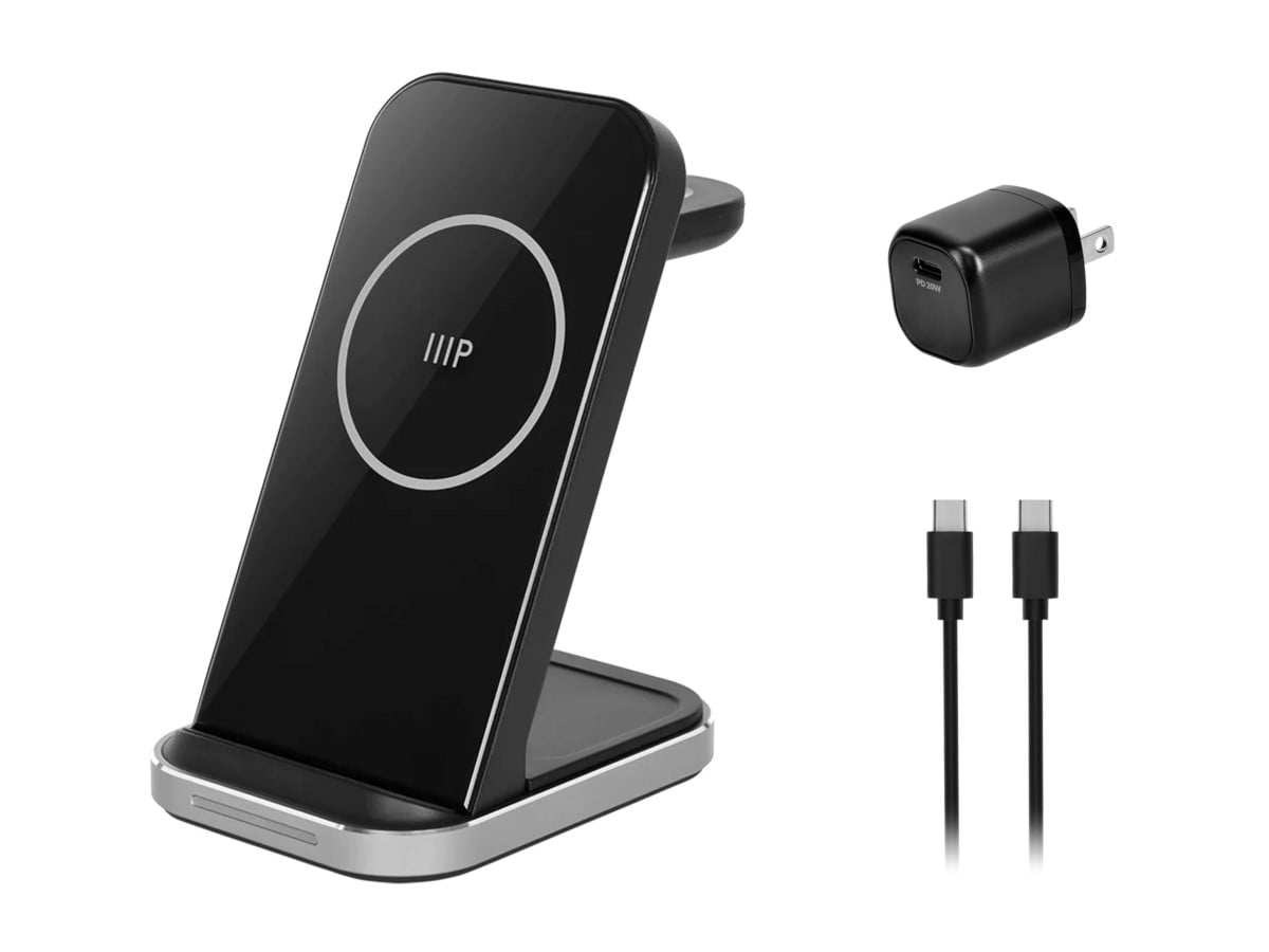 Monoprice 3-in-1 Wireless Charging Station for iPhone, Apple Watch and AirPods with 20W PD Wall Charger